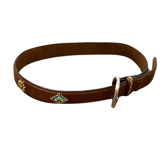 Fossil Genuine Leather Belt Women Small Boho Bohemian Metal Buckle Bead Woven - Picture 3 of 9